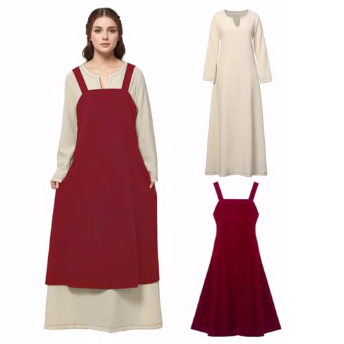 BPURB Mittelalterliches Vintage-Schürze für Damen, Überkleid mit geschnürtem Rücken, Wikinger-Piraten-Träger-Tunika-Kleid, Bauern-Kostüm, Cosplay-Kostüm, rot, L BPURB Mittelalterliches Vintage-Schürze für Damen, Überkleid mit geschnürtem Rücken, Wikinger-Piraten-Träger-Tunika-Kleid, Bauern-Kostüm, Cosplay-Kostüm, rot, L von BPURB