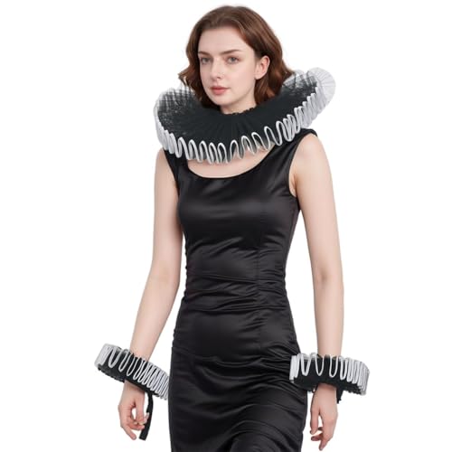 BPURB Renaissance Tudor Queen Elisabethan Dickens Halskrause Kragen Rüschenkragen und Handgelenk Rüschen Manschetten Set Clown Choker Halskragen Manschette BPURB Renaissance Tudor Queen Elisabethan Dickens Halskrause Kragen Rüschenkragen und Handgelenk Rüschen Manschetten Set Clown Choker Halskragen Manschette von BPURB