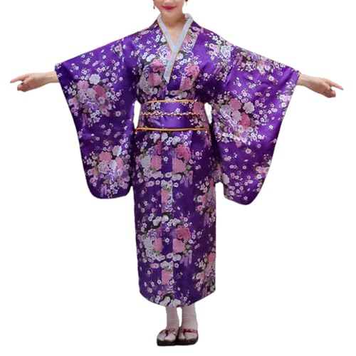 BPURB Traditioneller japanischer Kimono-Bademantel für Damen, Geisha-Yukata-Kleid, Blüte, Satin, Bademantel, Nachtwäsche BPURB Traditioneller japanischer Kimono-Bademantel für Damen, Geisha-Yukata-Kleid, Blüte, Satin, Bademantel, Nachtwäsche von BPURB
