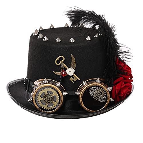 BPURB Unisex Steampunk Gear Rivet Gotisch Zylinder Hut Halloween Karneval Mottoparty Cosplay Kostüm Zubehör für Damen Herren (Schwarz, 61cm/24.02 inches) von BPURB