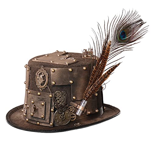 BPURB Unisex Steampunk Zylinder Hut mit Zahnrad Feder Gothic Punk Halloween Kostüm Hüte für Karneval Party Cosplay, Schwarz, 61cm/24.02 inches BPURB Unisex Steampunk Zylinder Hut mit Zahnrad Feder Gothic Punk Halloween Kostüm Hüte für Karneval Party Cosplay, Schwarz, 61cm/24.02 inches von BPURB
