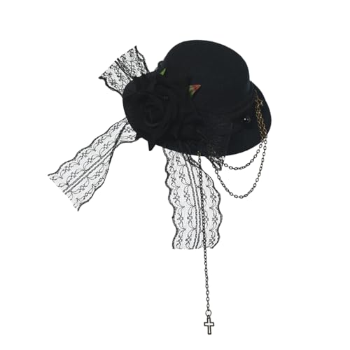 Damen Steampunk Lolita Mini Hut Zylinderhut Haarreif Blüte Kopfschmuck Mädchen Kostüm Zubehör für Party Hochzeit (Schwarz-1) von BPURB
