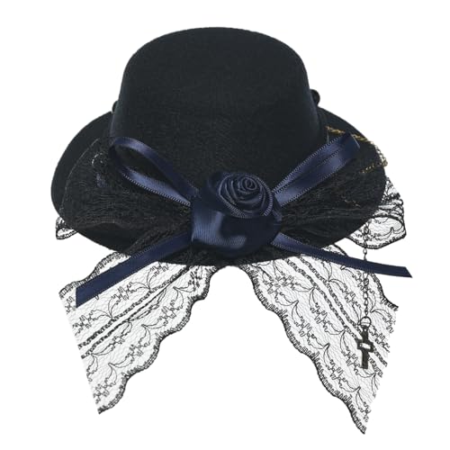 Damen Steampunk Lolita Mini Hut Zylinderhut Haarreif Blüte Kopfschmuck Mädchen Kostüm Zubehör für Party Hochzeit (Schwarz-Blau) von BPURB