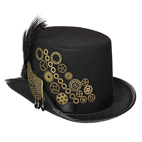 Damen Steampunk Zylinder Hut für Herren Karneval Halloween Cosplay Kopfbedeckung Steampunk Zubehör(58cm/22.83 inches, Black) von BPURB