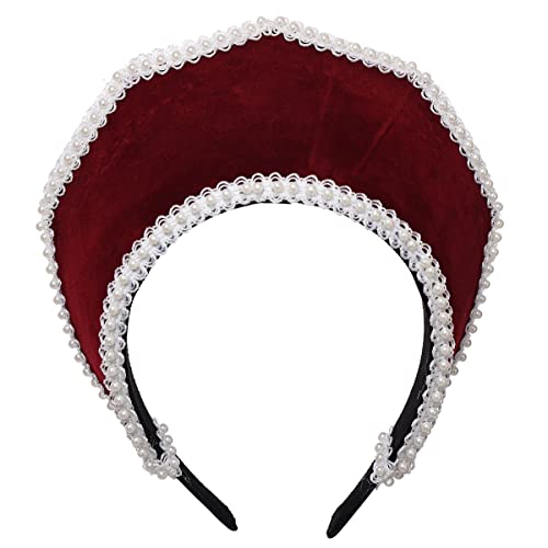 Renaissance Elizabethan Tudor Queen Royal Coronet Kapuze Hut für Damen Anne Boleyn Stirnband Viktorianische Kopfschmuck (Weinrot) von BPURB