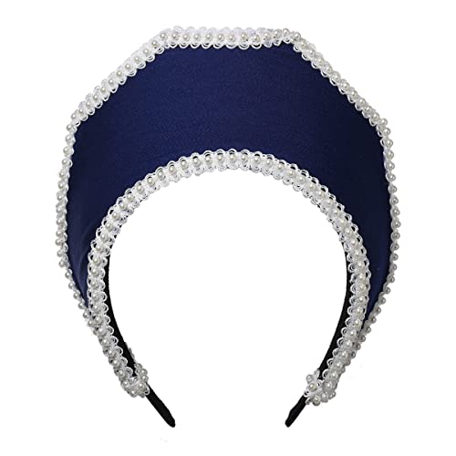 Renaissance Mittelalter Tudor Queen Kopfschmuck für Damen Anne Boleyn Stirnband Elizabethan Royal Coronet Kapuze Tiara Hut (Dunkel blau) von BPURB