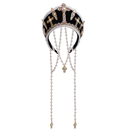 Renaissance Mittelalter Tudor Queen Kopfschmuck für Damen Anne Boleyn Stirnband Elizabethan Royal Coronet Kapuze Tiara Hut (Schwarz) von BPURB