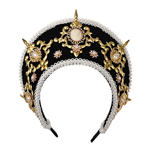 Renaissance Mittelalter Tudor Queen Kopfschmuck für Damen Anne Boleyn Stirnband Elizabethan Royal Coronet Kapuze Tiara Hut (Schwarz 1) von BPURB