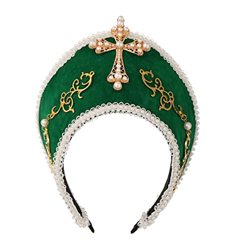 Renaissance Mittelalter Tudor Queen Kopfschmuck für Damen Anne Boleyn Stirnband Elizabethan Royal Coronet Kapuze Tiara Hut (Grün) von BPURB