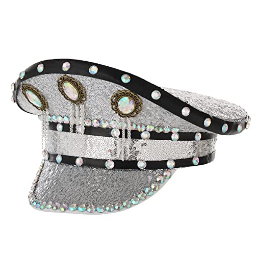 BPURB Steampunk Stil Damen Strass Zylinder mit Brille Festival Karneval Militär Kapitän Hut Cosplay Party Halloween Kostüm (Style-H) von BPURB