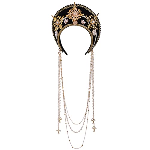 Viktorianische Vintage-Kopfbedeckung für Damen, Pilgrim Kostüm-Accessoire, Anne Boleyn Hut, Elizabethan Tudor Coronet (Schwarz) von BPURB