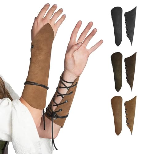 Wikinger Armschienen Mittelalter Renaissance Kunstleder Arm Rüstung Ritter Bracer LARP Halloween Cosplay Kostüm (Braun) von BPURB