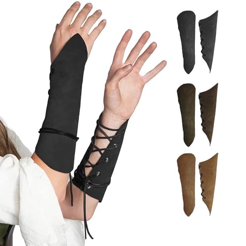 Wikinger Armschienen Mittelalter Renaissance Kunstleder Arm Rüstung Ritter Bracer LARP Halloween Cosplay Kostüm (Schwarz) von BPURB
