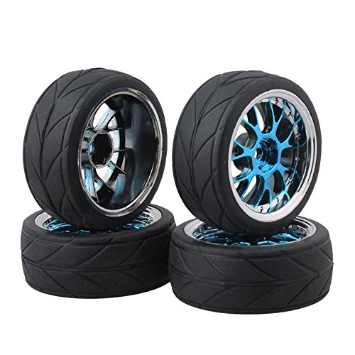 BQLZR 1:10 On-Road Racing Car Blue Y Shape Hub Wheel Rim Arrow Grain Tires Pack of 4 von BQLZR