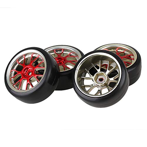 BQLZR 4PCS RC1:10 Drift Car Red+Black Smooth Tires With Y shape Hub Wheel Rim von BQLZR