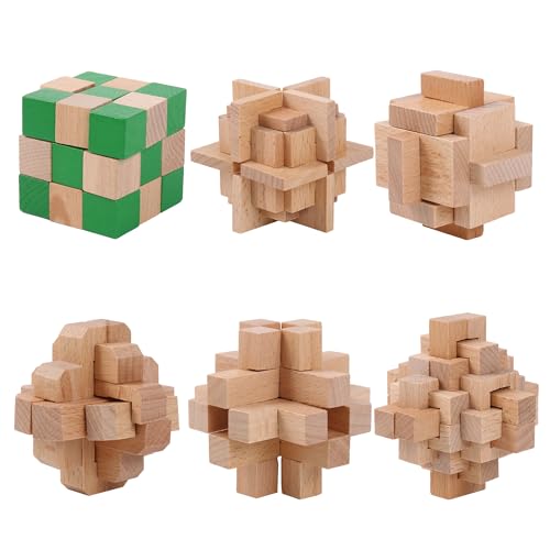 BQLZR 6-in-1 3D-Holz-Puzzle-Schloss-Set für IQ-Schwierigkeitsgrad 4 von BQLZR