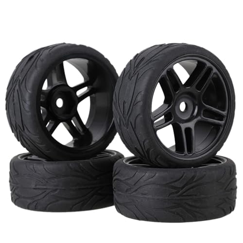 BQLZR Black RC 1:10 On Road Fish Scale Pattern Rubber Tyre & Wheel Rim 20163 Pack of 4 von BQLZR