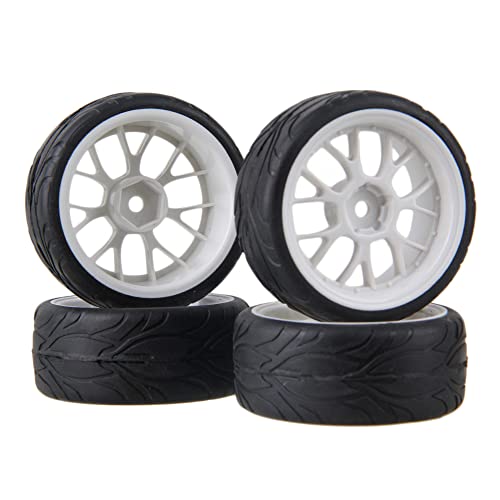 BQLZR RC 1:10 On Road Car Black Rubber Tire & White Plastic Y Shape Rim Kit Pack of 4 von BQLZR