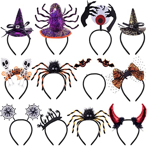 BQTQ 12 Stücke Halloween Haarreifen Halloween Stirnband Hexenhut Halloween Haarschmuck Haarreif Fledermaus Spinne Haarband für Halloween Karneval Kostüm Party von BQTQ