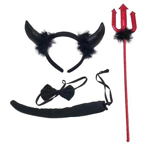 4-teiliges Teufelskostüm-Set mit roten Hörnern, Stirnband, Fliege und Heugabeln für Halloween, Cosplay, Outfits, Zubehör, Halloween, Faschingskostüme 4-teiliges Teufelskostüm-Set mit roten Hörnern, Stirnband, Fliege und Heugabeln für Halloween, Cosplay, Outfits, Zubehör, Halloween, Faschingskostüme von BRABOSTON