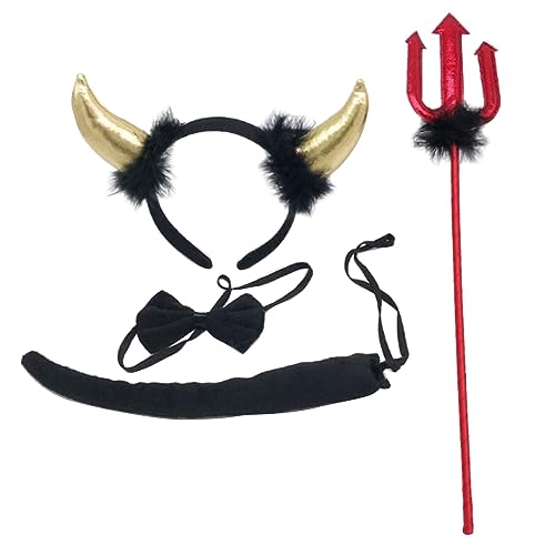 4-teiliges Teufelskostüm-Set mit roten Hörnern, Stirnband, Fliege und Heugabeln für Halloween, Cosplay, Outfits, Zubehör, Halloween-Kostüm 4-teiliges Teufelskostüm-Set mit roten Hörnern, Stirnband, Fliege und Heugabeln für Halloween, Cosplay, Outfits, Zubehör, Halloween-Kostüm von BRABOSTON