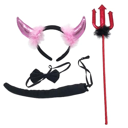 4-teiliges Teufelskostüm-Set mit roten Hörnern, Stirnband, Fliege und Heugabeln für Halloween, Cosplay, Outfits, Zubehör, Halloween-Kostüm 4-teiliges Teufelskostüm-Set mit roten Hörnern, Stirnband, Fliege und Heugabeln für Halloween, Cosplay, Outfits, Zubehör, Halloween-Kostüm von BRABOSTON