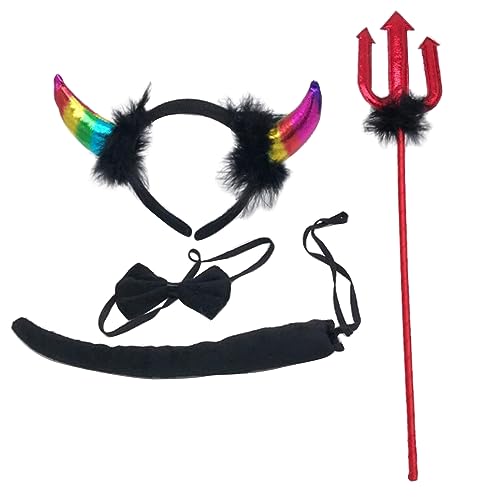 4-teiliges Teufelskostüm-Set mit roten Hörnern, Stirnband, Fliege und Heugabeln für Halloween, Cosplay, Outfits, Zubehör, Halloween-Kostüm 4-teiliges Teufelskostüm-Set mit roten Hörnern, Stirnband, Fliege und Heugabeln für Halloween, Cosplay, Outfits, Zubehör, Halloween-Kostüm von BRABOSTON