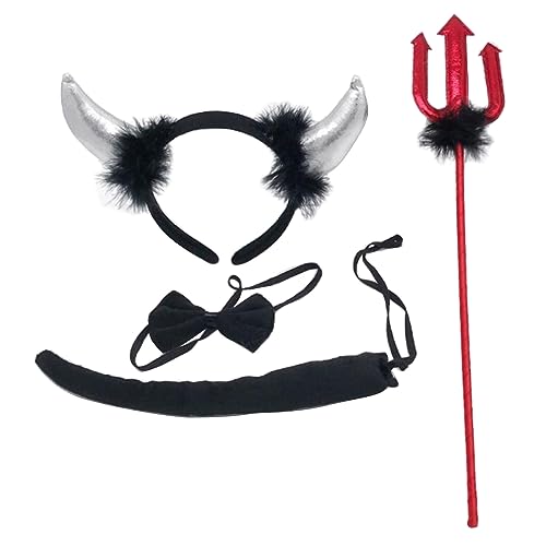 4-teiliges Teufelskostüm-Set mit roten Hörnern, Stirnband, Fliege und Heugabeln für Halloween, Cosplay, Outfits, Zubehör, Halloween-Kostüm 4-teiliges Teufelskostüm-Set mit roten Hörnern, Stirnband, Fliege und Heugabeln für Halloween, Cosplay, Outfits, Zubehör, Halloween-Kostüm von BRABOSTON