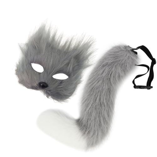 BRABOSTON 2-teiliges Fuchs-Kostüm-Zubehör-Set, Plüsch-Katzen, halbes Gesicht mit Schwanz, Cosplay, Halloween, Tierfüchse BRABOSTON 2-teiliges Fuchs-Kostüm-Zubehör-Set, Plüsch-Katzen, halbes Gesicht mit Schwanz, Cosplay, Halloween, Tierfüchse von BRABOSTON