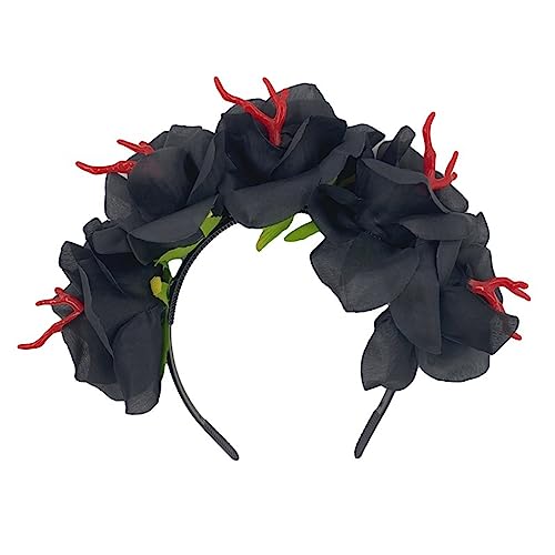 BRABOSTON Elegante Stirnbänder in Blumenform, Totenkopf-Haarreif, Halloween, Stirnbänder für Frauen und Mädchen, Hochzeit, Party, Zubehör, Halloween, Blumen-Haarband von BRABOSTON