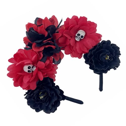 BRABOSTON Handgefertigtes Totenkopf-Stirnband für Mädchen, Hexe, Kopfbedeckung, Totenkopf, dunkle Blume, Pelzanzug, Maskeraden, Halloween, Hexenparty, Halloween von BRABOSTON