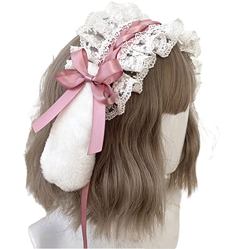 BRABOSTON Headwrap Spitzen-Stirnbänder, Schleifen, Kopfschmuck mit Dienstmädchen-Kopfbedeckung, Anime-Cosplay, Haar-Accessoire, Rüschen, Spitze, Stirnband, Schleifen, Kopfschmuck von BRABOSTON