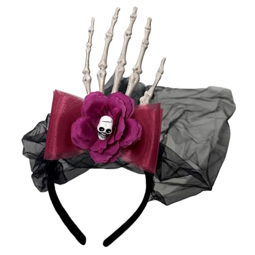 BRABOSTON Horror-Themen-Netz-Haarschmuck mit Totenkopf-Handdesigns, bequemes, verstellbares Halloween-Haarband für Damen und Mädchen, Gothic-Stil, modisches Haar-Accessoire von BRABOSTON