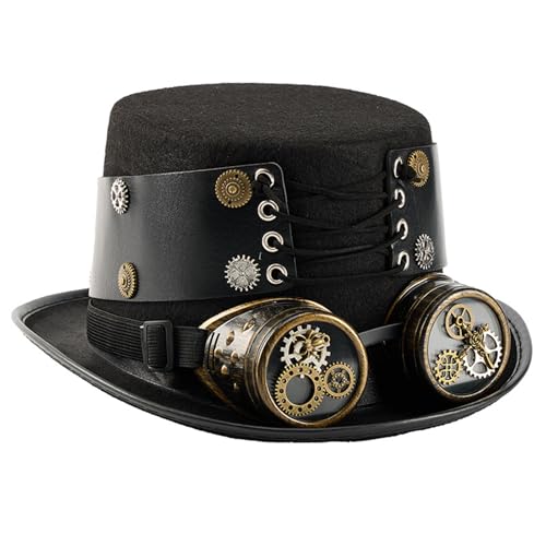 BRABOSTON Punk Zylinder mit Brille, verstellbarer Riemen, Themen-Event-Kostüm, Zubehör, Kopfbedeckung für Halloween, Maskeraden, Steampunk-Hut mit Brille für Damen und Herren BRABOSTON Punk Zylinder mit Brille, verstellbarer Riemen, Themen-Event-Kostüm, Zubehör, Kopfbedeckung für Halloween, Maskeraden, Steampunk-Hut mit Brille für Damen und Herren von BRABOSTON