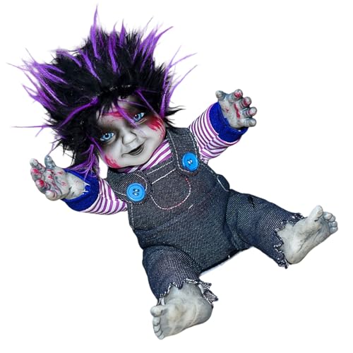 BRABOSTON Sitzende Puppe mit leuchtendem Gesicht und schrecklichen Geräuschen und Sprachaktivierung für Hof, Veranda, Dekorationen, gruseliger Soundeffekt von BRABOSTON