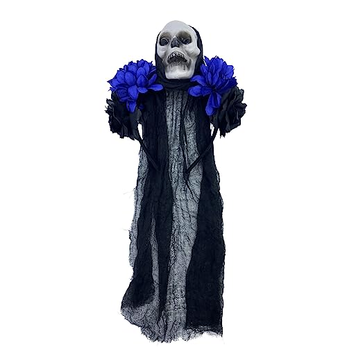 BRABOSTON Zartes Blumen- und Totenkopf-Haarband, dünnes Seitenhaarband, Blumenform, Stirnband für Mädchen, Halloween, mit Schleier-Dekor, Halloween-Kopfbedeckung von BRABOSTON