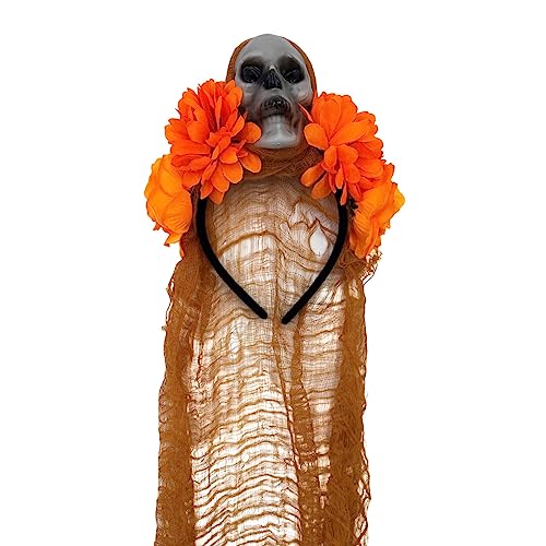 BRABOSTON Zartes Blumen- und Totenkopf-Haarband, dünnes Seitenhaarband, Blumenform, Stirnband für Mädchen, Halloween, mit Schleier-Dekor, Halloween-Kopfbedeckung BRABOSTON Zartes Blumen- und Totenkopf-Haarband, dünnes Seitenhaarband, Blumenform, Stirnband für Mädchen, Halloween, mit Schleier-Dekor, Halloween-Kopfbedeckung von BRABOSTON