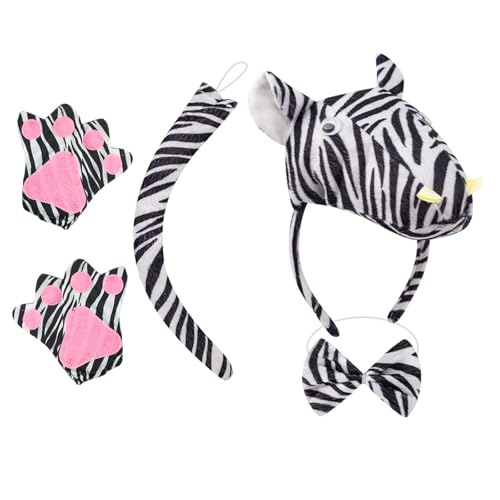 BRABOSTON Zebras, Ohren und Schwanz, Fliege, Handschuhe, Tier-Kostüm, Zubehör, Zebras-Set für Halloween, Cosplay, Party, Halloween, Cosplay BRABOSTON Zebras, Ohren und Schwanz, Fliege, Handschuhe, Tier-Kostüm, Zubehör, Zebras-Set für Halloween, Cosplay, Party, Halloween, Cosplay von BRABOSTON