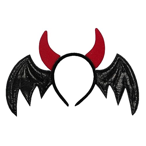 Fledermausflügel & Teufelshorn Form Haarreifen Fotoshootings Haarhalter Halloween Cosplay Party Kostüm Kopfbedeckung für Kinder Frauen Teufelshorn Stirnband zum Waschen Gesicht Teufel Stirnband von BRABOSTON