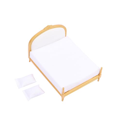 Goldener Stoff Maßstab 1:12 Miniatur-Doppelbett Modell Haus Möbel für Displays High End Golden Puppenhäuser Möbel Goldener Stoff Maßstab 1:12 Miniatur-Doppelbett Modell Haus Möbel für Displays High End Golden Puppenhäuser Möbel von BRABOSTON