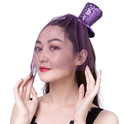 Haarspange im Gothic-Stil, für Fotoshooting, Cosplay, flache Hutform, Haarspangen mit Garnschleier und Pailletten, Dekoration, für den Alltag, klein, schön, für Damen, klein, dünn, fein, ohne Hut von BRABOSTON
