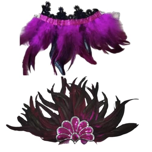 Halloween-Haarschmuck-Set mit passenden Handgelenk-Dekorationen, Kostüm-Requisiten, Zubehör für Themen-Versammlungen, Hexe, Cosplay, Feder-Haarband-Set von BRABOSTON