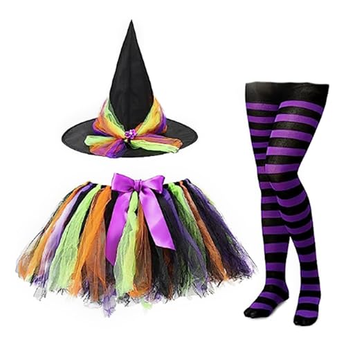Niedliches Hexenkleid, Kostüm, Halloween, Zauberer-Kostüm-Set, Tutu, Rock, Zauberer, Hut, kniehohe Strümpfe, Set mit Stirnband, 3-teilig Niedliches Hexenkleid, Kostüm, Halloween, Zauberer-Kostüm-Set, Tutu, Rock, Zauberer, Hut, kniehohe Strümpfe, Set mit Stirnband, 3-teilig von BRABOSTON