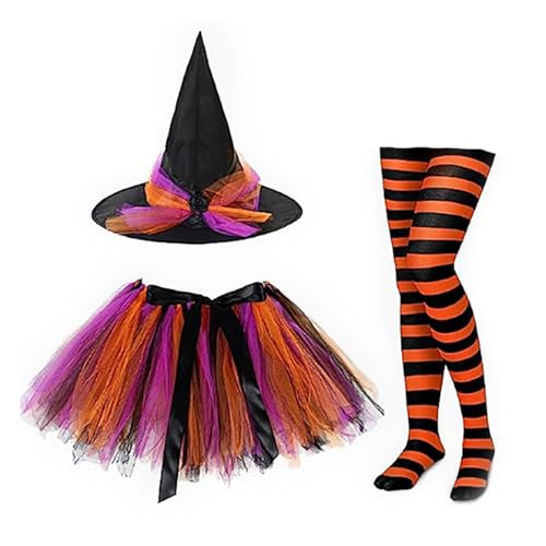 Niedliches Hexenkleid, Kostüm, Halloween, Zauberer-Kostüm-Set, Tutu, Rock, Zauberer, Hut, kniehohe Strümpfe, Set mit Stirnband, 3-teilig Niedliches Hexenkleid, Kostüm, Halloween, Zauberer-Kostüm-Set, Tutu, Rock, Zauberer, Hut, kniehohe Strümpfe, Set mit Stirnband, 3-teilig von BRABOSTON