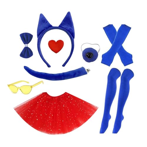 Schäferhund-Kostüm, Stirnband, Nasenschwanz, Fliege, Rock, Strumpf, Handschuhe, Brille, Kinder, Erwachsene, Halloween, Tier, Rollenspiel, Zubehör, Halloween-Party-Kostüm von BRABOSTON