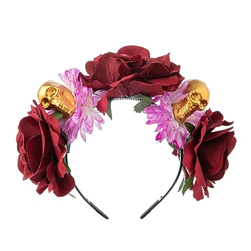 Zartes Blumen- und Totenkopf-Haarband, dünnes Seitenhaarband, Blumenform, Stirnband für Mädchen, Halloween, mit Schleier-Dekor, bunte Blumenkrone für Hochzeit, Mädchen, Krone, Fotoshootings von BRABOSTON