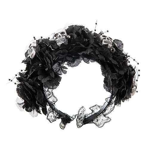 Zartes Blumen- und Totenkopf-Haarband, dünnes Seitenhaarband, Blumenform, Stirnband für Mädchen, Halloween, mit Schleier-Dekor, bunte Blumenkrone für Hochzeit, Mädchen, Krone, Fotoshootings von BRABOSTON