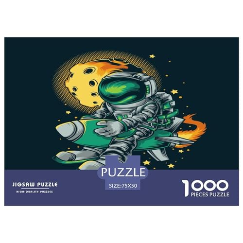 1000 Teile Cartoon-Astronauten-Puzzle für Erwachsene und Kinder, kreatives rechteckiges Puzzle, Holzpuzzle, lustiges Lernspielzeug, 1000 Teile (75 x 50 cm) von BREAUX