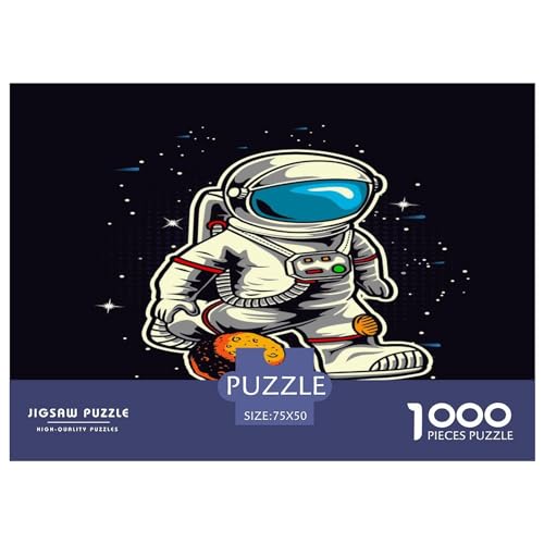 1000 Teile Cartoon-Astronauten-Puzzle für Erwachsene und Kinder, kreatives rechteckiges Puzzle, Holzpuzzle, lustiges Lernspielzeug, 1000 Teile (75 x 50 cm) von BREAUX