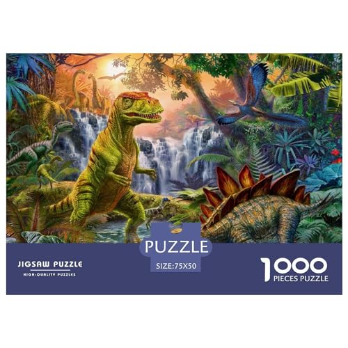 1000 Teile Dinosaurier-Welt-Puzzle für Erwachsene und Kinder, kreatives rechteckiges Puzzle, Holzpuzzle, lustiges Lernspielzeug, 1000 Teile (75 x 50 cm) von BREAUX